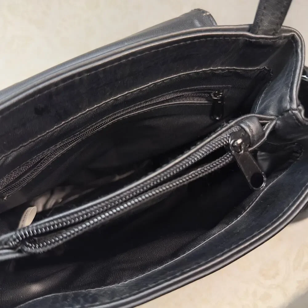Faux Leather Sleek Black Shoulder Bag Silver Hardware